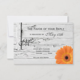 Rustic Wood Orange Gerber Daisy Bröllops OSA Kort