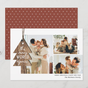 Rustic Wood Ornament 3 Photo Collage jul Julkort