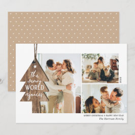 Rustic Wood Ornament 3 Photo Collage jul Julkort