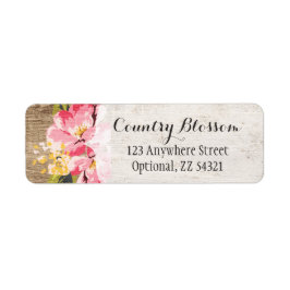Rustic Wood & Painting Rosa Hibiscus Flower Land Returadress Etikett