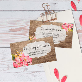 Rustic Wood & Painting Rosa Hibiscus Flower Land Visitkort