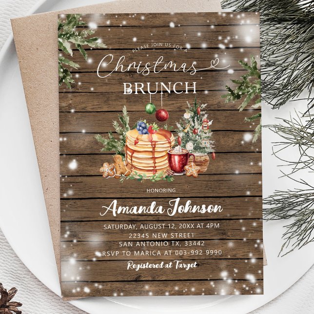 Rustic Wood Pancake Julfest jul Brunch Inbjudningar (Skapare uppladdad)