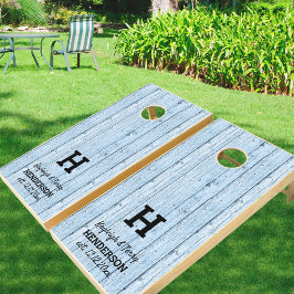 Rustic Wood Par Monogrammed Blue Bröllop