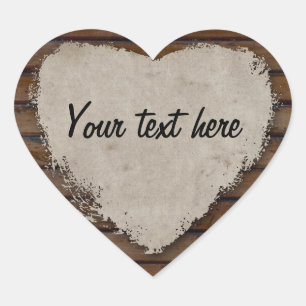 Rustic Wood Parchment Heart Sticker Hjärtformat Klistermärke