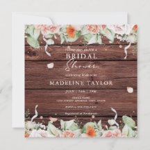 Rustic Wood & Peach Blommigt Square Möhippa