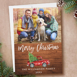 Rustic Wood-penselskript Vintage Lastbil jul Julkort