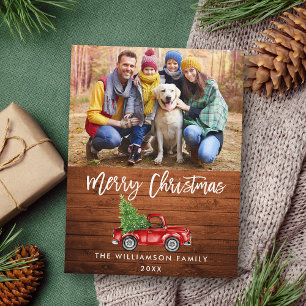 Rustic Wood-penselskript Vintage Lastbil jul Vykort