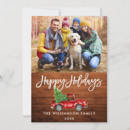 Rustic Wood-penselskript Vintage Lastbil Lycklig Julkort