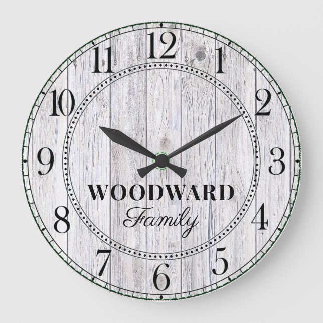 Rustic Wood Personlig Family Namn Stor Klocka (Framsida)