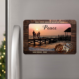 Rustic Wood Personlig Helgdag Photo Magnet