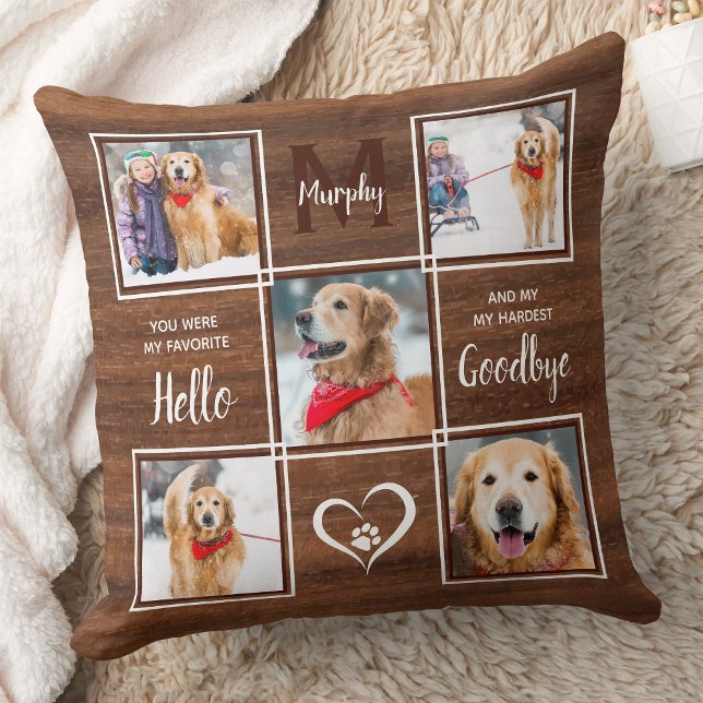 Rustic Wood Pet Memorial Keepsakes Photo Collage Kudde (Skapare uppladdad)