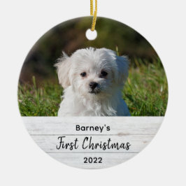 Rustic Wood Pet Photo Cute Simple Första julen Julgransprydnad Keramik