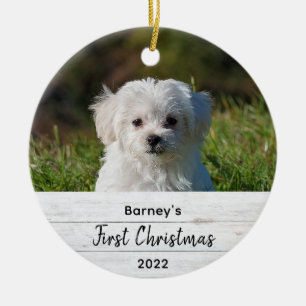 Rustic Wood Pet Photo Cute Simple Första julen Julgransprydnad Keramik