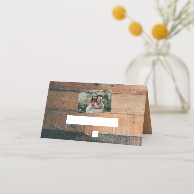 Rustic Wood Photo Bröllop Place Card Placeringskort (Framsida)