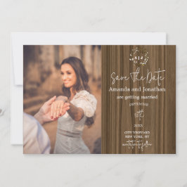 Rustic Wood Photo Bröllop spara datum Card Inbjudningar