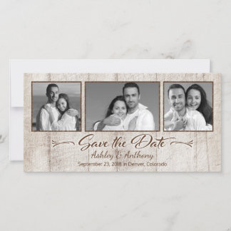 Rustic Wood Photo Collage Bröllop spara datum Datumet