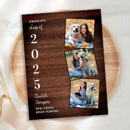 Rustic Wood Photo Collage Studenten Inbjudan Vykort