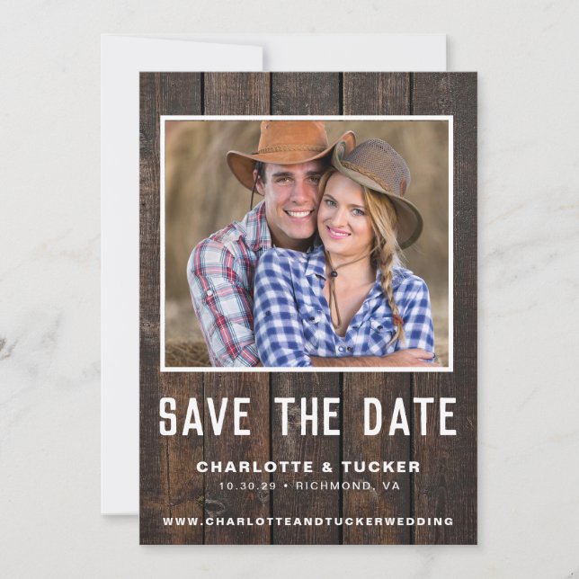 Rustic Wood Photo Save Date (Framsida)