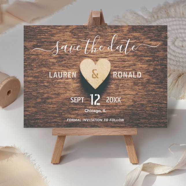 Rustic Wood Photo Save the Date Fall Wedding Inbjudningar (save the date wood invitation card)