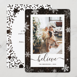 Rustic Wood Photo Snowflake Julkort