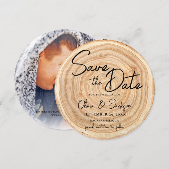 Rustic Wood Photo Wedding Save the Date Inbjudningar (Fram/baksida)