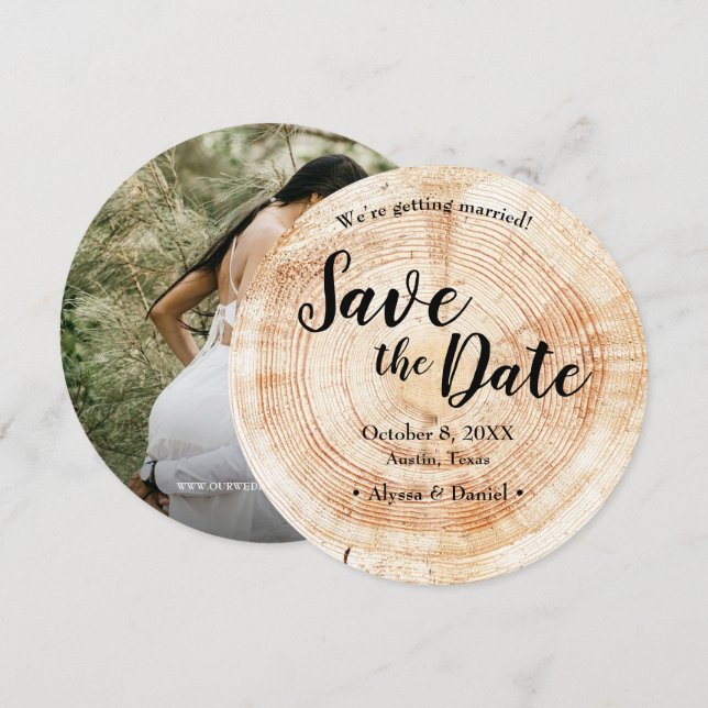 Rustic WOOD  photo WEDDING Save the date Inbjudningar (Fram/baksida)