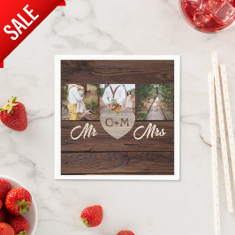 Rustic Wood Photos Monogram Wedding Reception Pappersservett