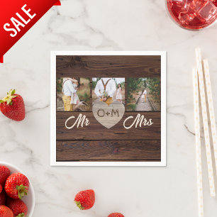 Rustic Wood Photos Monogram Wedding Reception Pappersservett