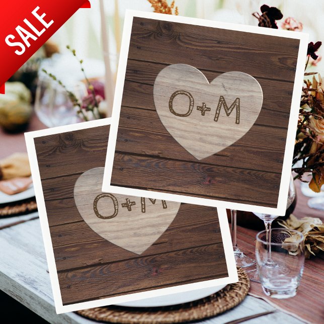 Rustic Wood Photos Monogram Wedding Reception Pappersservett (Skapare uppladdad)