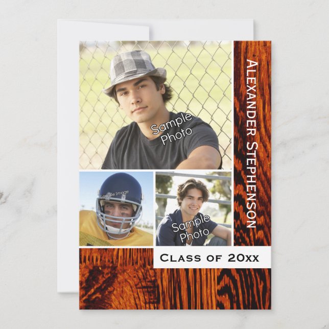 Rustic Wood Plank Studenten Inbjudningar (Framsida)