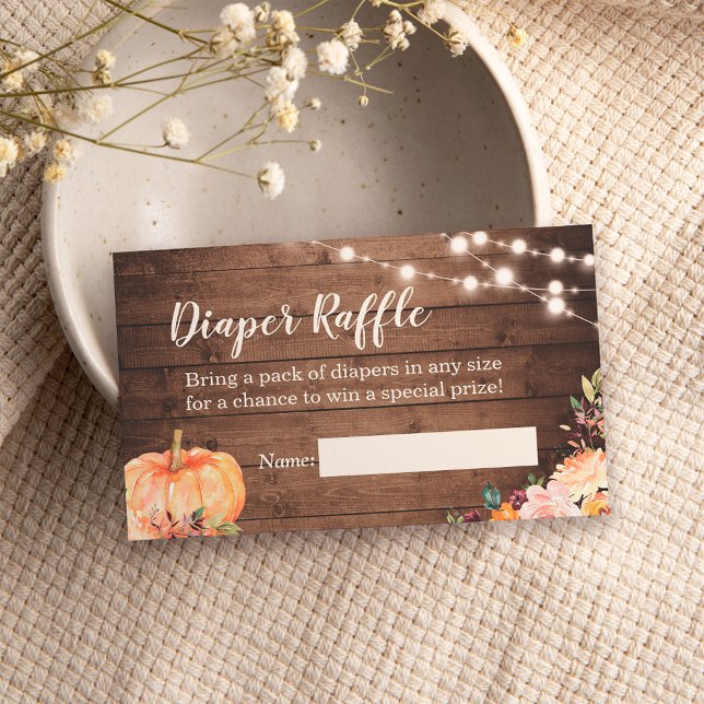 Rustic Wood Pumpkin Baby Shower Diaper Raffle Visitkort (Skapare uppladdad)