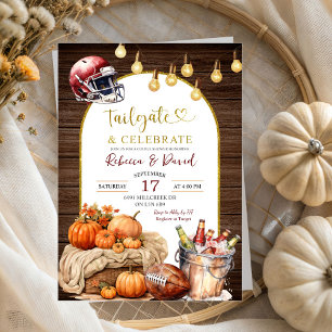 Rustic Wood Pumpkin Football Couple Möhippa Inbjudningar