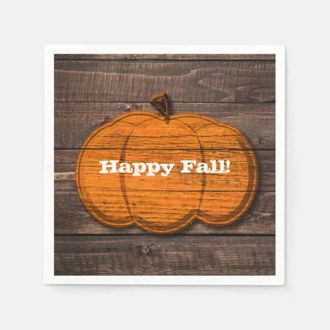 Rustic Wood Pumpkin Halloween Autumn Fall Party Pappersservett (Framsidan)