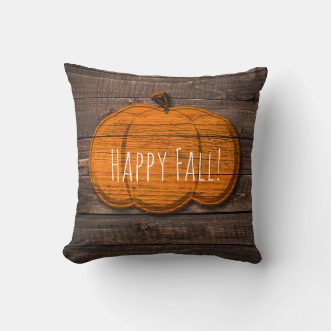 Rustic Wood Pumpkin Halloween Fall Home Decor Kudde (Framsida)