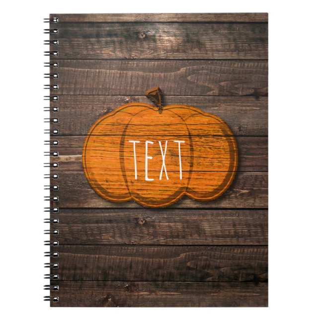 Rustic Wood Pumpkin Land Halloween hösten Anteckningsbok Med Spiral (Framsidan)