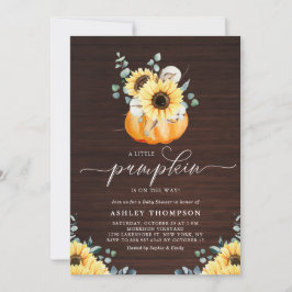 Rustic Wood Pumpkin och Solros Fall Baby Shower Inbjudningar