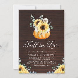 Rustic Wood Pumpkin och Sunblommor Möhippa Inbjudningar