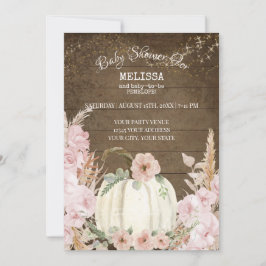Rustic Wood Pumpkin Pampas Grass Rosa Girl Girl Ba Inbjudningar