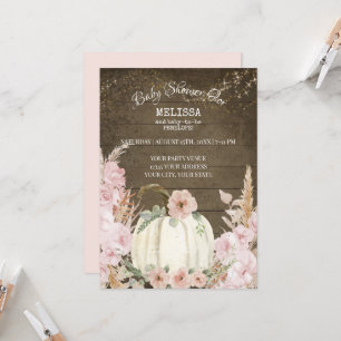 Rustic Wood Pumpkin Pampas Grass Rosa Girl Girl Ba Inbjudningar