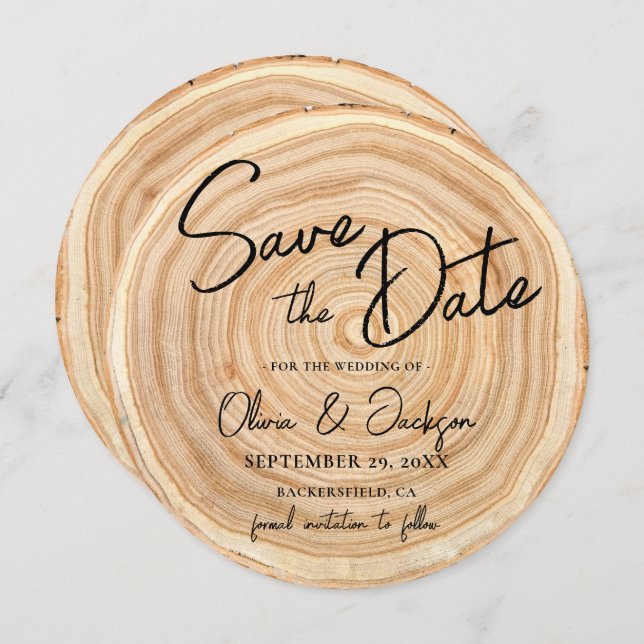 Rustic Wood QR Code Wedding Save the Date Inbjudningar (Fram/baksida)