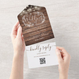 Rustic Wood QR-kod String Ljus Blommigt Bröllop