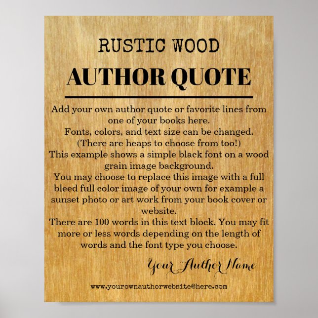 Rustic Wood Quote Author Bok Poster (Framsidan)