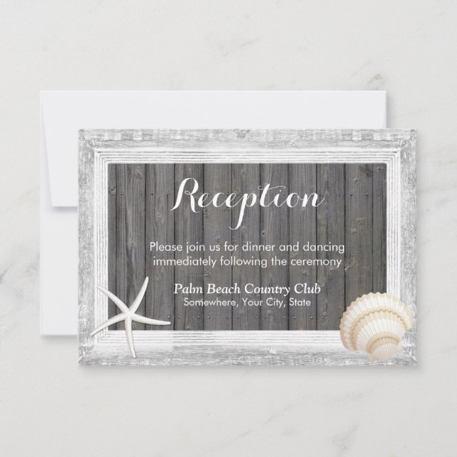 Rustic Wood Ram Seashell Beach Wedding Reception Inbjudningar (Framsida)