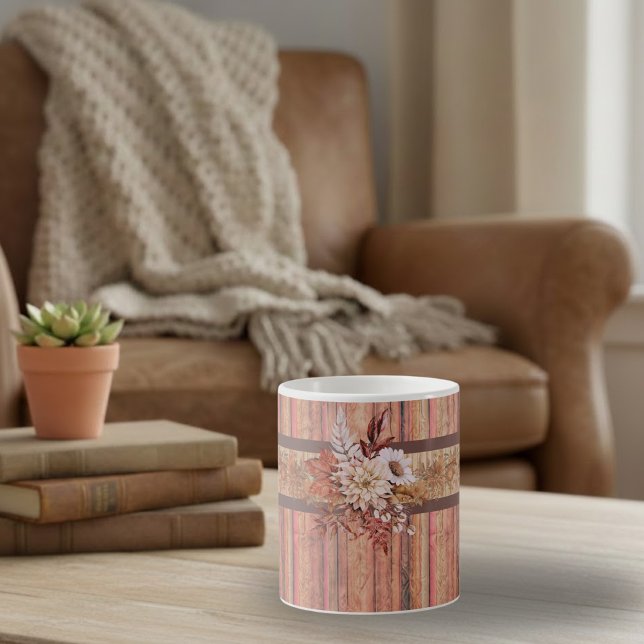 Rustic Wood Rand och Flowers Kaffemugg (Skapare uppladdad)