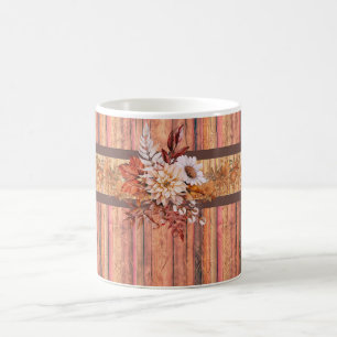 Rustic Wood Rand och Flowers Kaffemugg