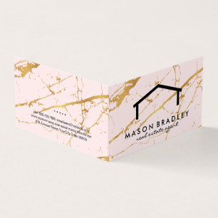 Rustic Wood/Real Gods Rosa Guld Marble Visitkort