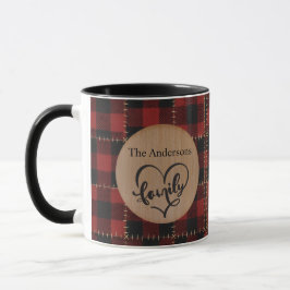 Rustic Wood Red Buffalo Plaid Family Christmas Mugg