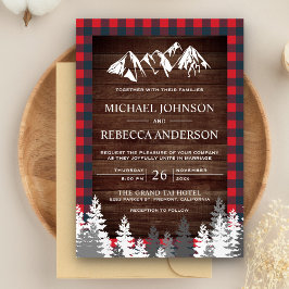 Rustic Wood Red Buffalo Play Mountain Bröllop Inbjudningar
