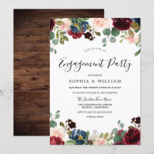 Rustic Wood Red Burgundy Blommigt Förlovningsfest