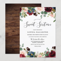 Rustic Wood Red Burgundy Blommigt Sweet 16 Party